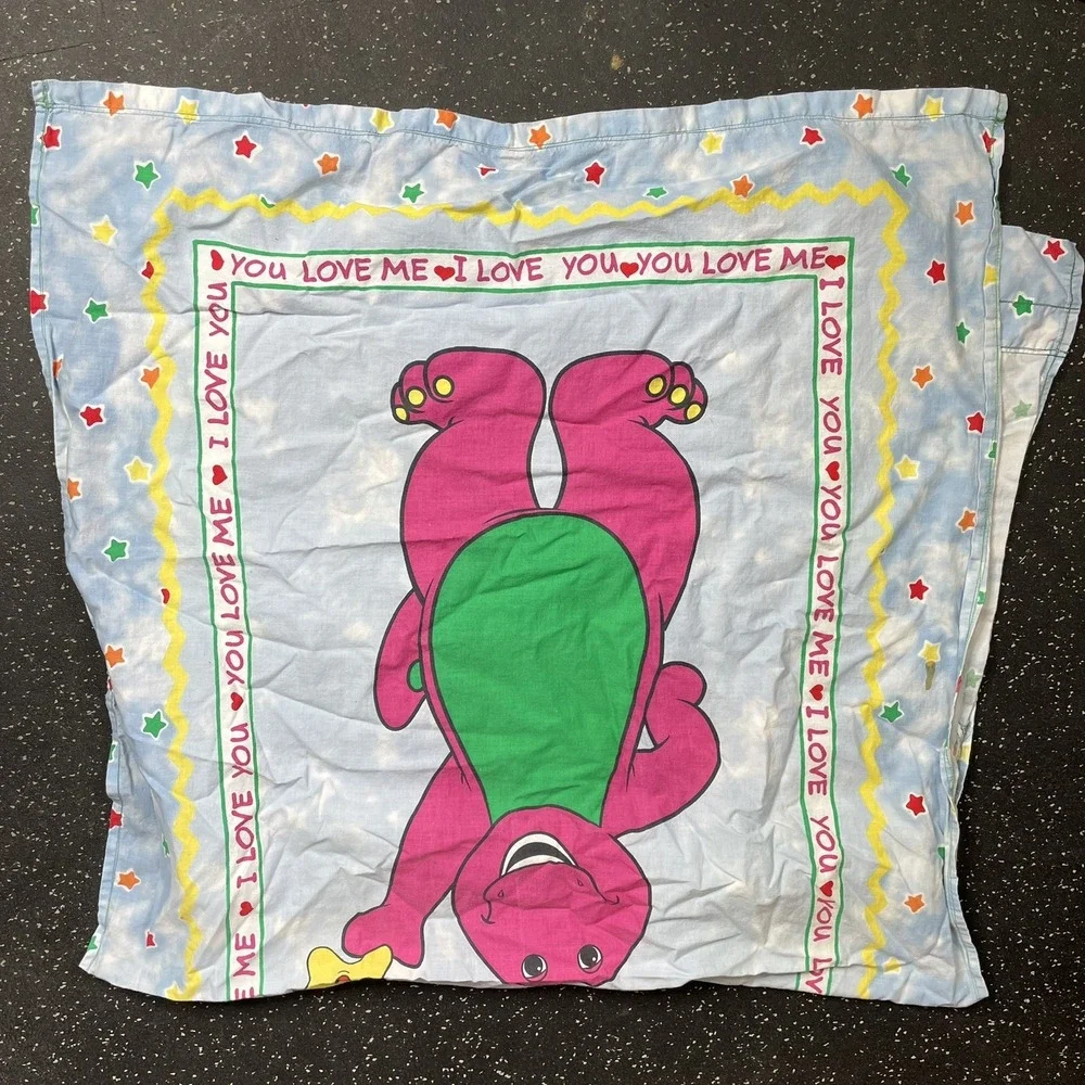 Vtg Barney the Dinosaur Bedroom Curtain Set of 2 Handmade 30